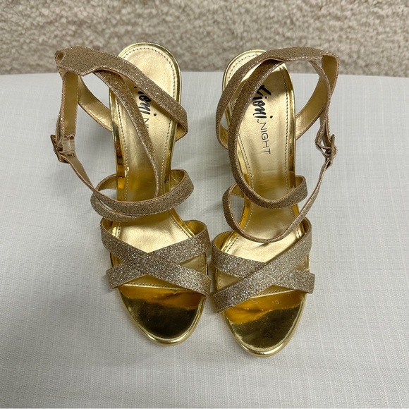 Women’s Fioni Night Open Toe Strappy Heels Gold Glitter Size 8 - Picture 4 of 13